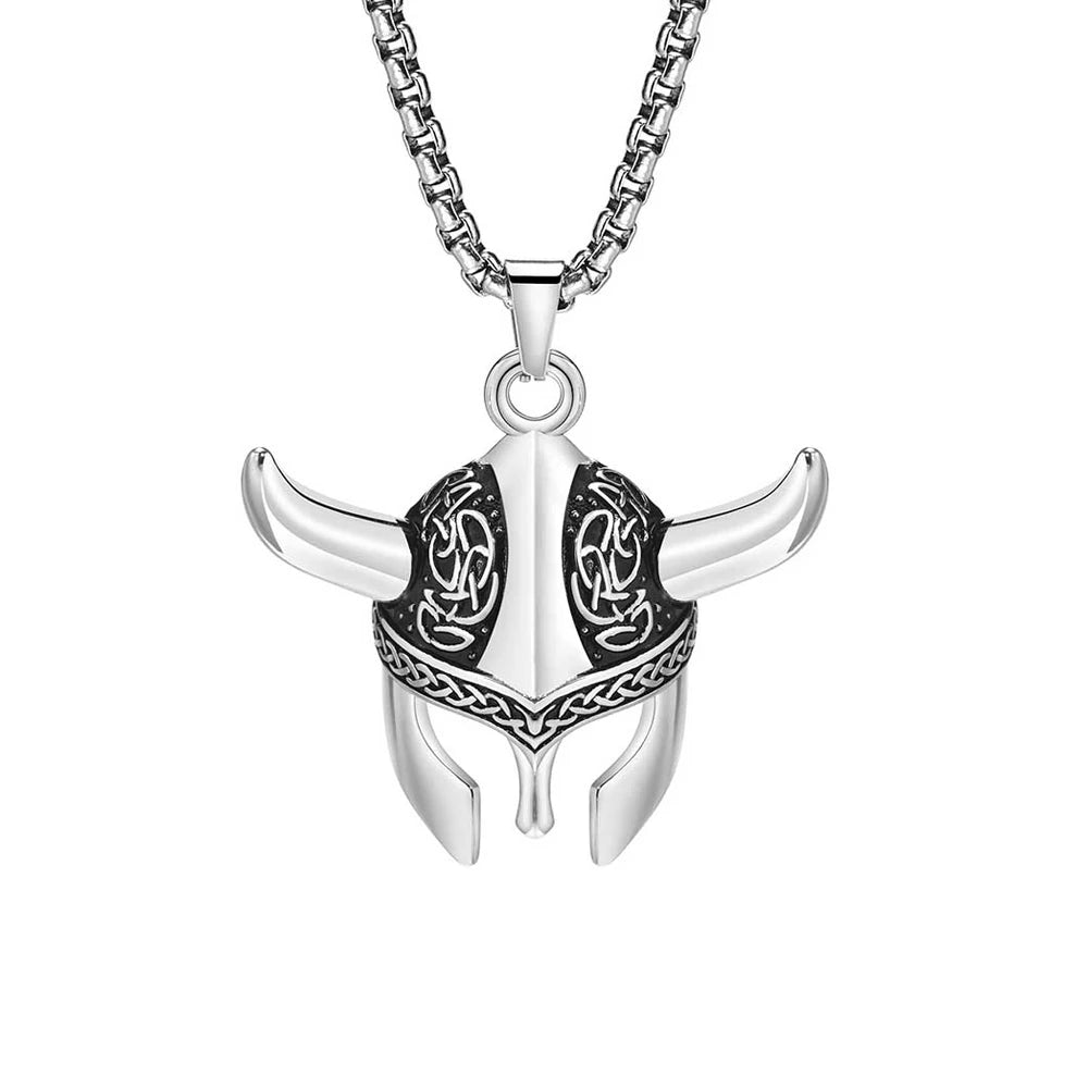 Fashion Vintage Helmet Mask Pendant for Men 316L Stainless Steel Nordic Celtic Knot Necklace Biker Amulet Jewelry Dropshipping