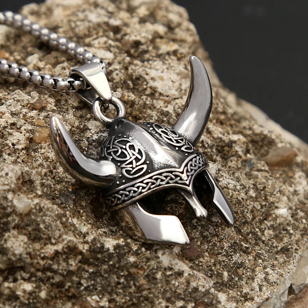 Fashion Vintage Helmet Mask Pendant for Men 316L Stainless Steel Nordic Celtic Knot Necklace Biker Amulet Jewelry Dropshipping