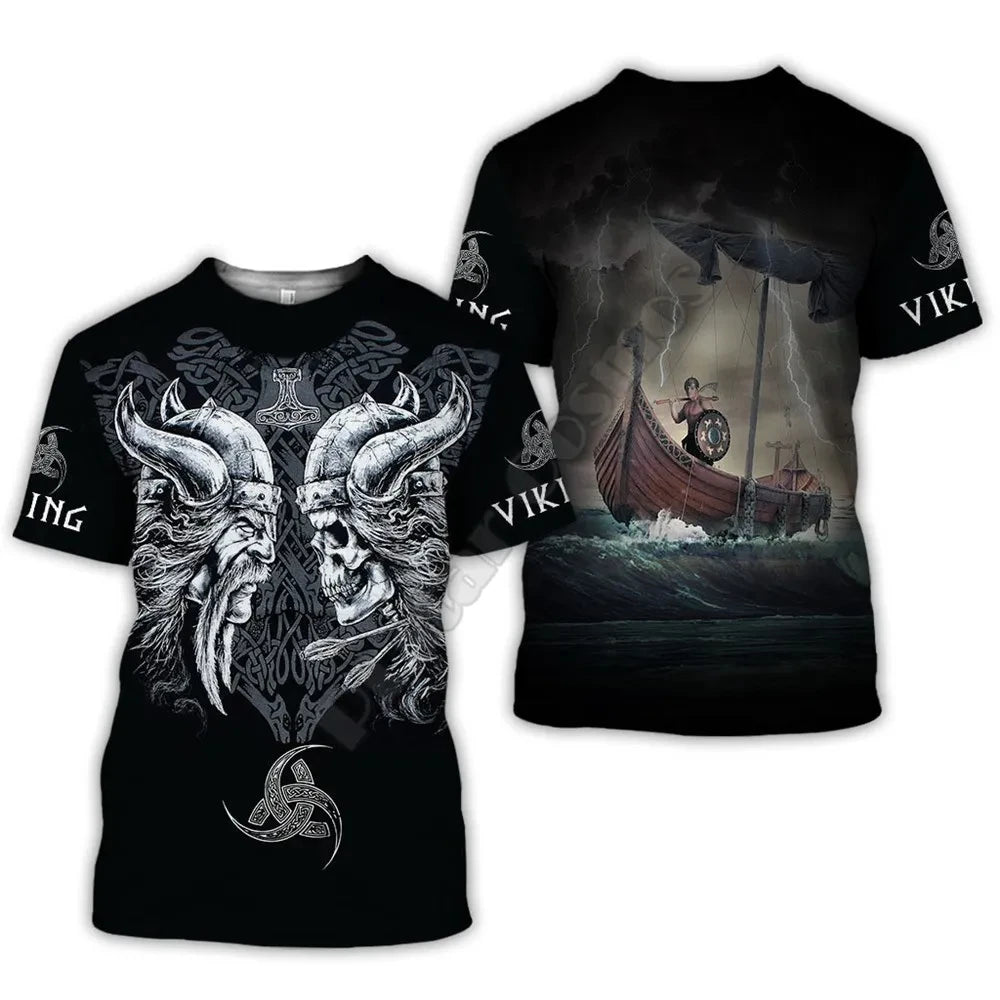 Viking Myth Valhalla Totem T-shirts 3D Print Men's Personality Streetwear