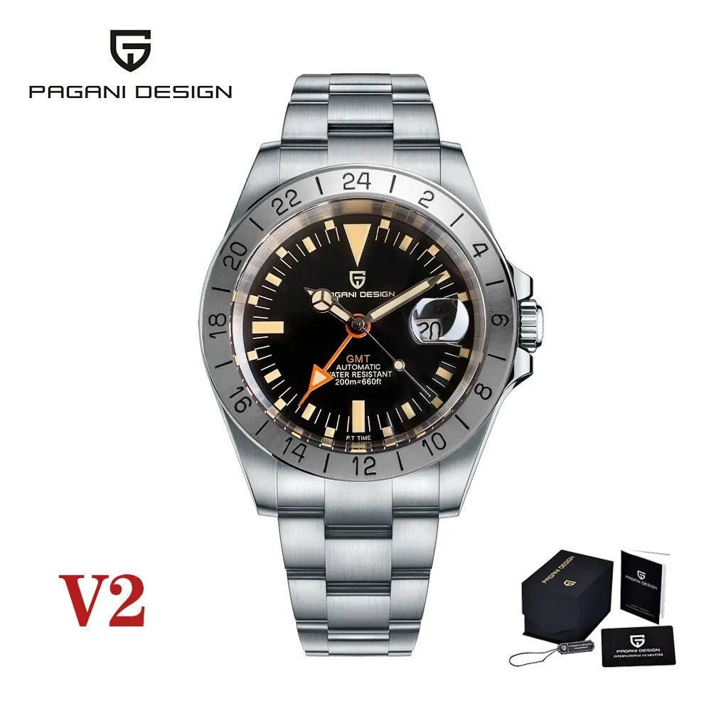 2024 New PAGANI DESIGN GMT Men Automatic Mechanical Watch Classic Retro Watch Stainless Steel 200m Waterproof - BlackDog T Shirt