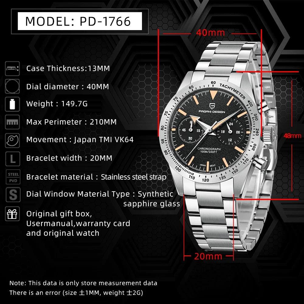 PAGANI DESIGN Modell PD1766( Eine Hommage )an eine legendäre Uhr, eine luxuriöse Interpretation des Retro-Originals Schmuckstück für Herren! Eine Mechanische Armbanduhr Saphirglas Edelstahl 100M wasserdichte Retro Automatikuhren - BlackDog T Shirt