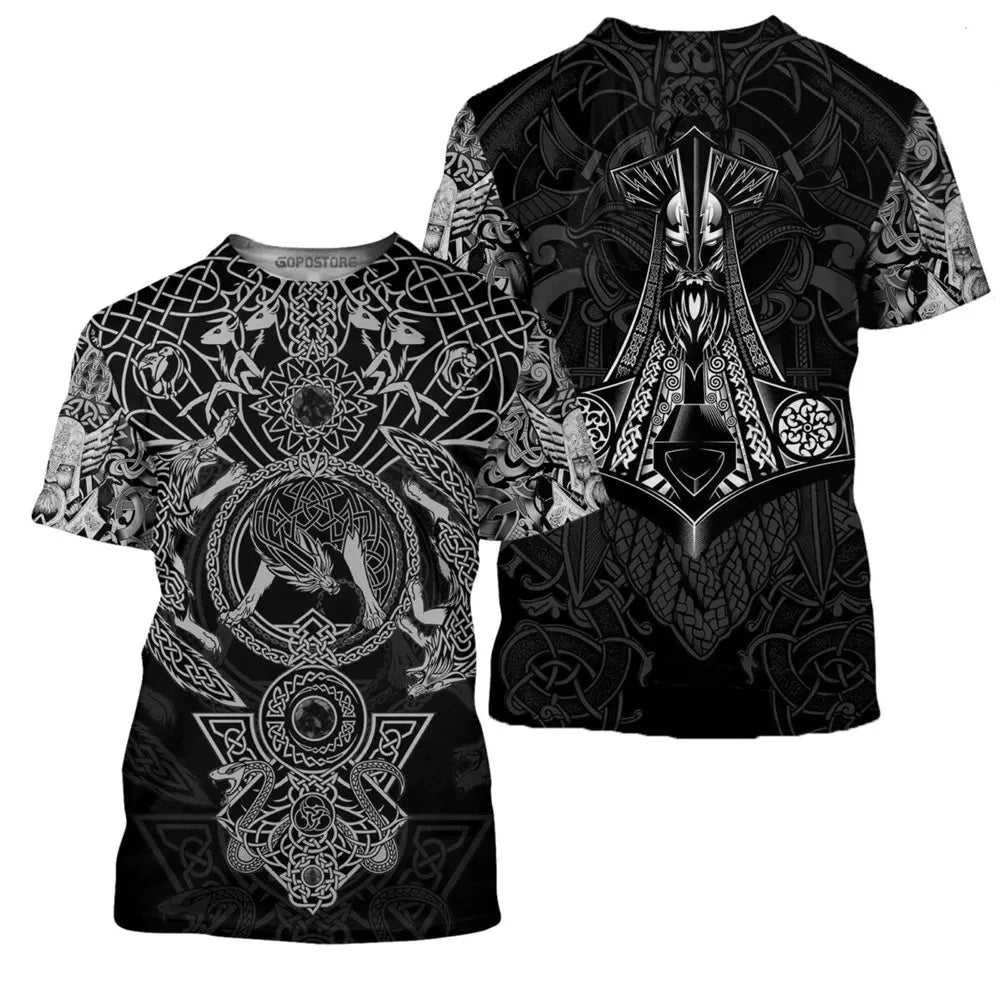 Viking Myth Valhalla Totem T-shirts 3D Print Men's Personality Streetwear