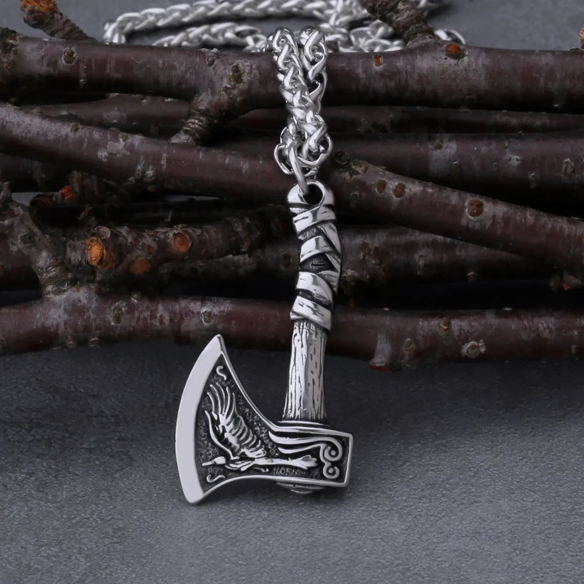 Viking Wolf and Crow Axe Pendant Retro Slavic Odin Amulet Men's Fashion Charm Stainless Steel Pendant Necklace Jewelry Gift