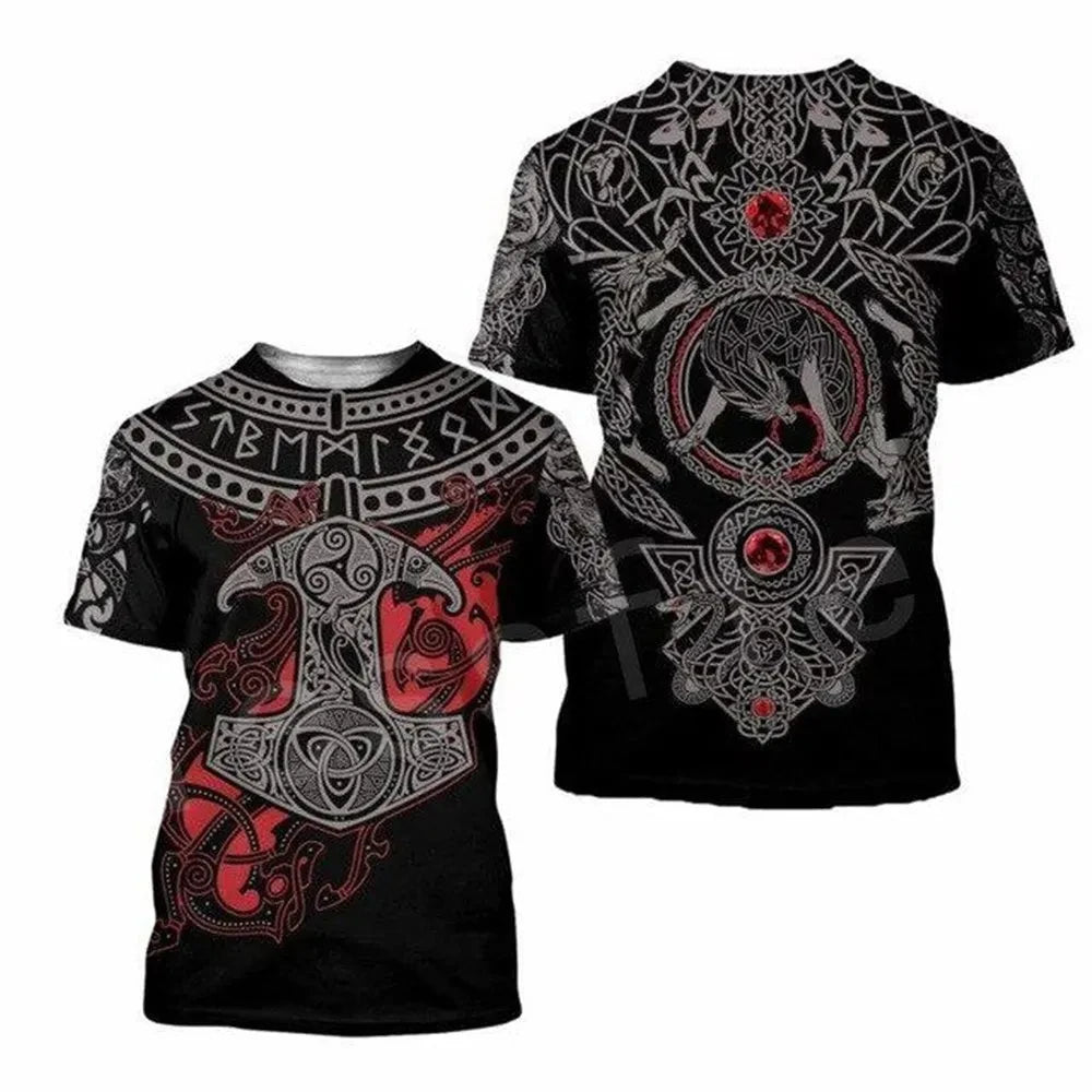 Viking Myth Valhalla Totem T-shirts 3D Print Men's Personality Streetwear