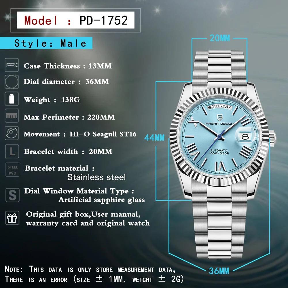 PAGANI DESIGN 2024 Neue Herrenuhren Mechanische Top-Marke Luxus Automatikuhr für Männer AR Saphirglas Kalender Armbanduhr - BlackDog T Shirt