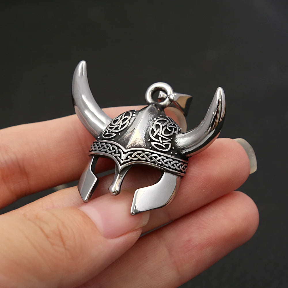 Fashion Vintage Helmet Mask Pendant for Men 316L Stainless Steel Nordic Celtic Knot Necklace Biker Amulet Jewelry Dropshipping