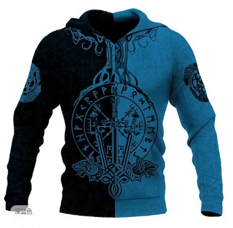 New Hoodie 3d Viking Harajuku Print Pullover Men's Hooded Sweatshirt