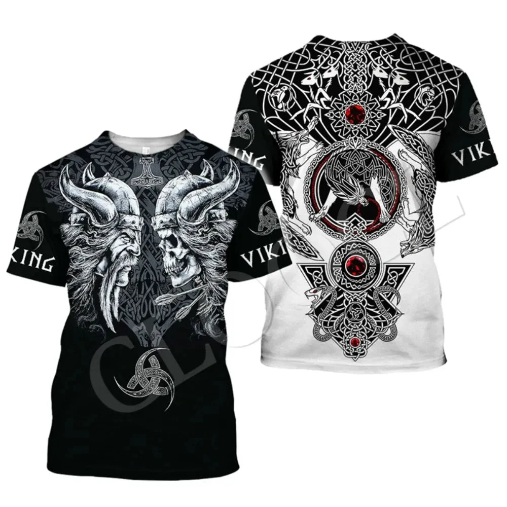 Viking Myth Valhalla Totem T-shirts 3D Print Men's Personality Streetwear