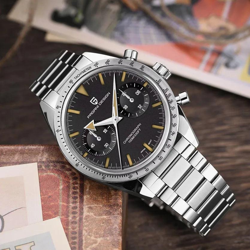 PAGANI DESIGN Modell PD1766( Eine Hommage )an eine legendäre Uhr, eine luxuriöse Interpretation des Retro-Originals Schmuckstück für Herren! Eine Mechanische Armbanduhr Saphirglas Edelstahl 100M wasserdichte Retro Automatikuhren - BlackDog T Shirt