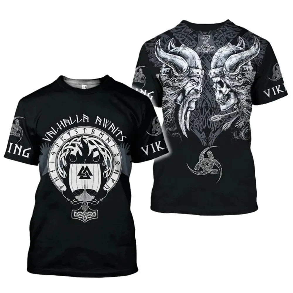 Viking Myth Valhalla Totem T-shirts 3D Print Men's Personality Streetwear
