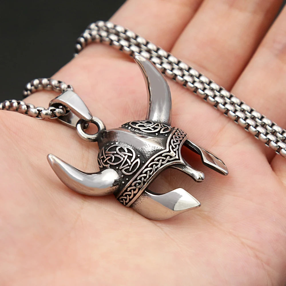 Fashion Vintage Helmet Mask Pendant for Men 316L Stainless Steel Nordic Celtic Knot Necklace Biker Amulet Jewelry Dropshipping