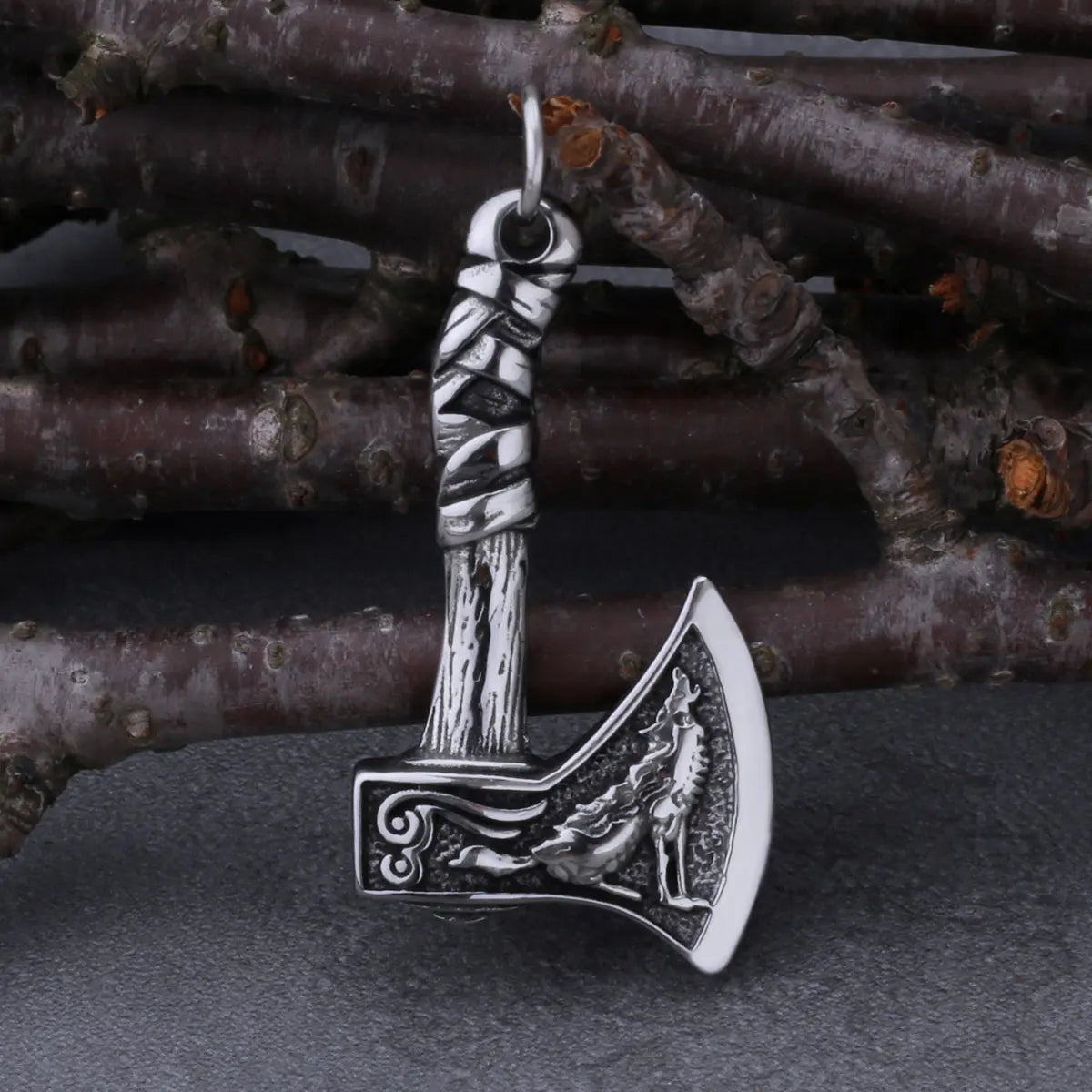 Viking Wolf and Crow Axe Pendant Retro Slavic Odin Amulet Men's Fashion Charm Stainless Steel Pendant Necklace Jewelry Gift