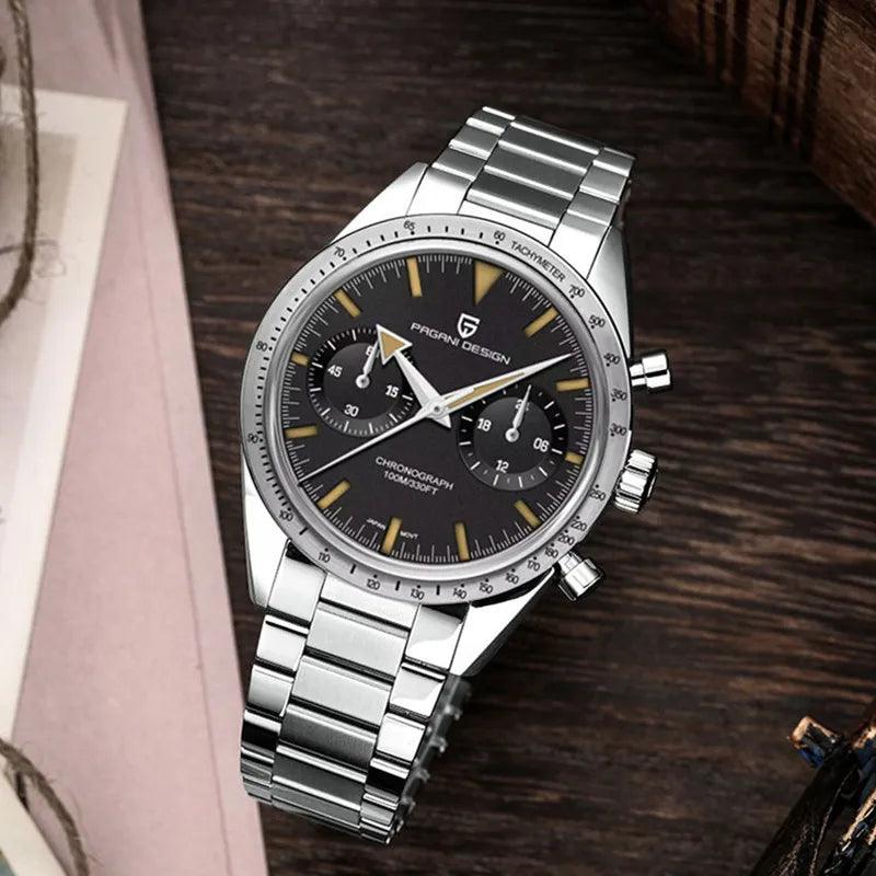 PAGANI DESIGN Modell PD1766( Eine Hommage )an eine legendäre Uhr, eine luxuriöse Interpretation des Retro-Originals Schmuckstück für Herren! Eine Mechanische Armbanduhr Saphirglas Edelstahl 100M wasserdichte Retro Automatikuhren - BlackDog T Shirt