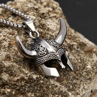 Fashion Vintage Helmet Mask Pendant for Men 316L Stainless Steel Nordic Celtic Knot Necklace Biker Amulet Jewelry Dropshipping