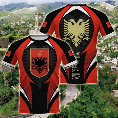 Albanien-Flagge Grafik-T-Shirts, albanisches Nationalemblem, 3D-Druck-T-Shirt für Herren, Kleidung, Sport, Wettbewerb, Jersey, Adler-T-Shirt, Jungen-Oberteile