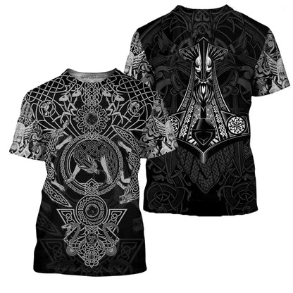 Viking Myth Valhalla Totem T-shirts 3D Print Men's Personality Streetwear