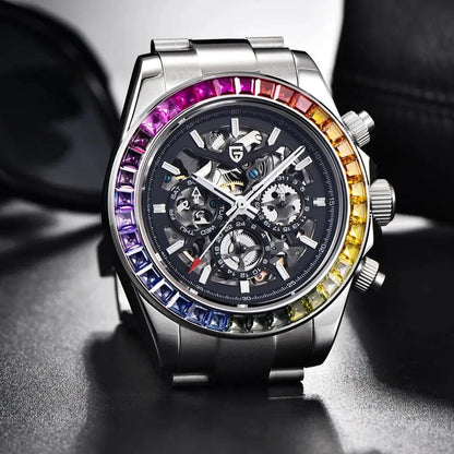 PAGANI DESIGN Neue Regenbogen Kreis Herren mechanische Uhren Luxus automatische Uhr für Männer Skelett Zifferblatt Multifunktions-Chronograph