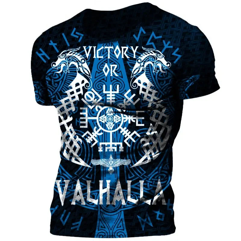 Summer Nordic Style 3d Print Viking Warriors T Shirt Men's Oversized