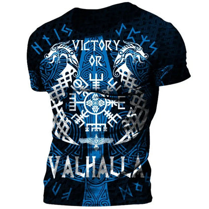 Summer Nordic Style 3d Print Viking Warriors T Shirt Men's Oversized