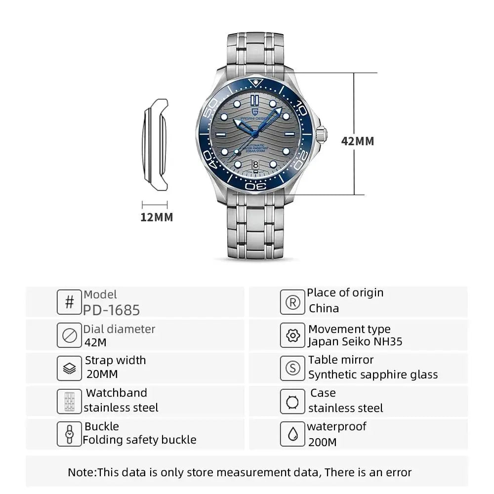 Die 2024 New PAGANI DESIGN 1685 Herren-Mechanikuhr ist eine beeindruckende Uhr, die Design, Funktionalität und ein hervorragendes Preis-Leistungs-Verhältnis bietet.