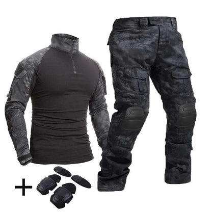 Wandern Airsoft Jagdanzüge Tarnung Taktische Kampfuniform Kleidung Taktische Kleidung Hemden + Hosen mit Polstern - BlackDog T Shirt