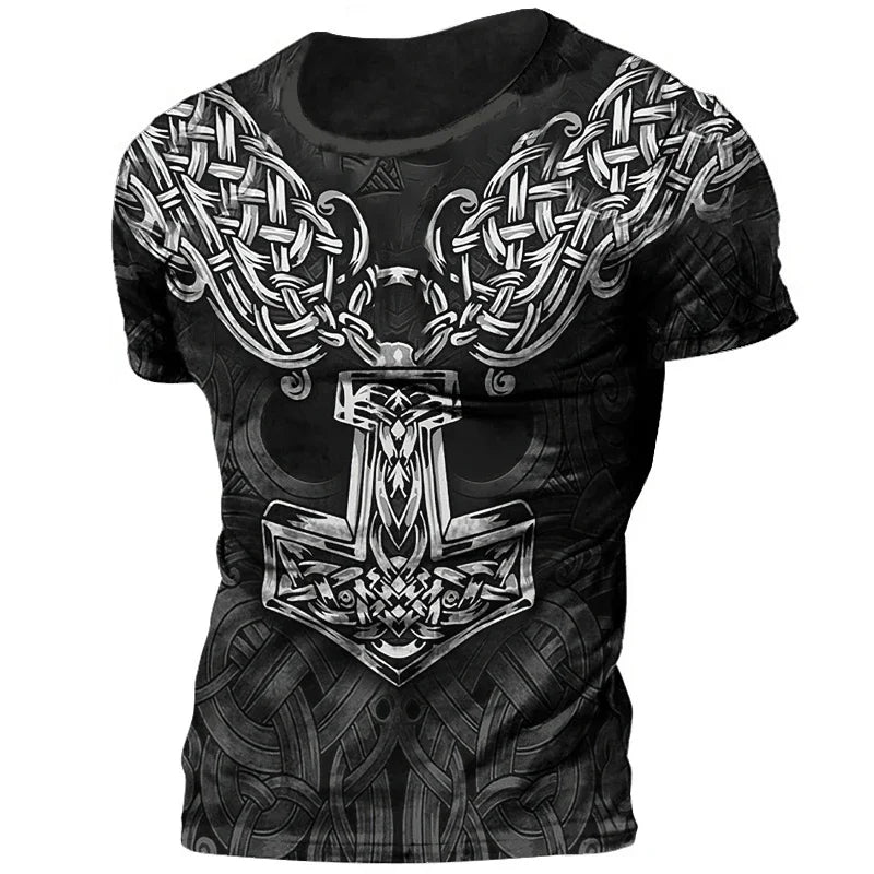 Summer Nordic Style 3d Print Viking Warriors T Shirt Men's Oversized
