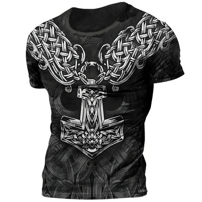 Summer Nordic Style 3d Print Viking Warriors T Shirt Men's Oversized