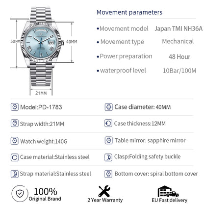 PAGANI DESIGN DD40 Herrenuhren Automatische mechanische Uhr für Männer AT Saphirglas NH36A Uhr Männer