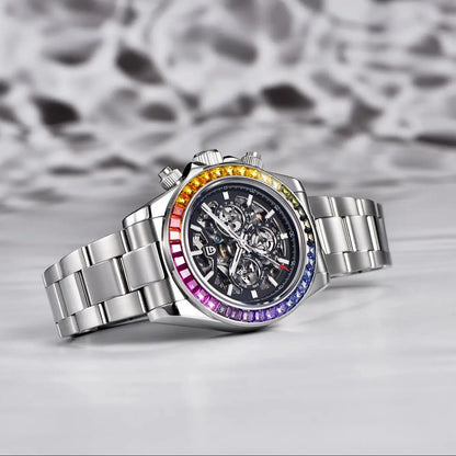 PAGANI DESIGN Neue Regenbogen Kreis Herren mechanische Uhren Luxus automatische Uhr für Männer Skelett Zifferblatt Multifunktions-Chronograph