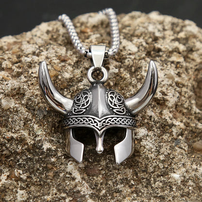 Fashion Vintage Helmet Mask Pendant for Men 316L Stainless Steel Nordic Celtic Knot Necklace Biker Amulet Jewelry Dropshipping