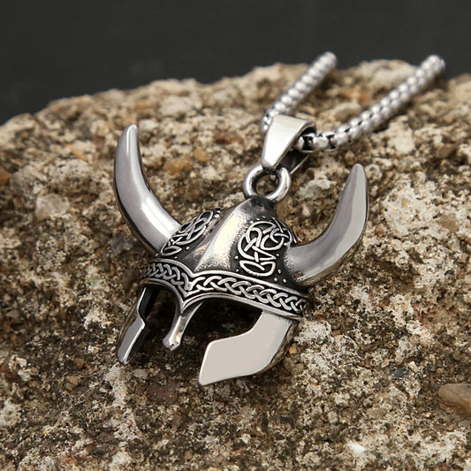 Fashion Vintage Helmet Mask Pendant for Men 316L Stainless Steel Nordic Celtic Knot Necklace Biker Amulet Jewelry Dropshipping