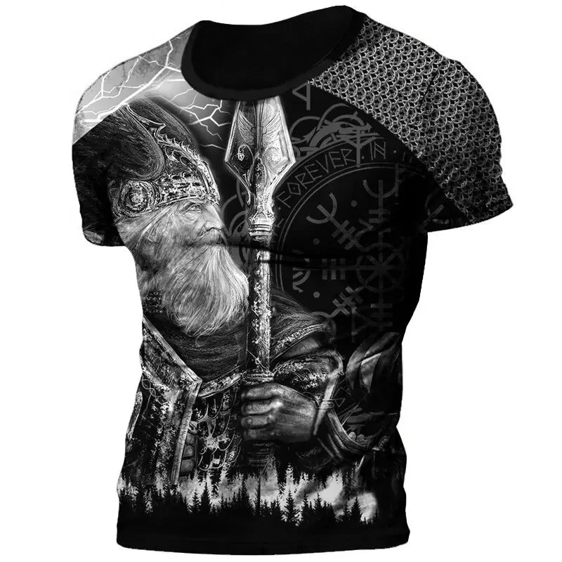 Summer Nordic Style 3d Print Viking Warriors T Shirt Men's Oversized