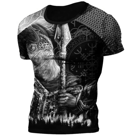 Summer Nordic Style 3d Print Viking Warriors T Shirt Men's Oversized