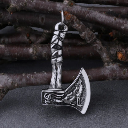Viking Wolf and Crow Axe Pendant Retro Slavic Odin Amulet Men's Fashion Charm Stainless Steel Pendant Necklace Jewelry Gift
