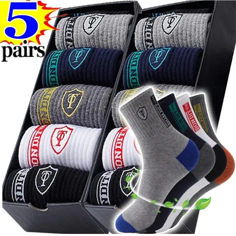 5Pairs Atmungsaktive Baumwolle Sport Strümpfe Männer Bambus Faser Herbst und Winter Männer Socken Schweiß Absorption Deodorant Business Sox